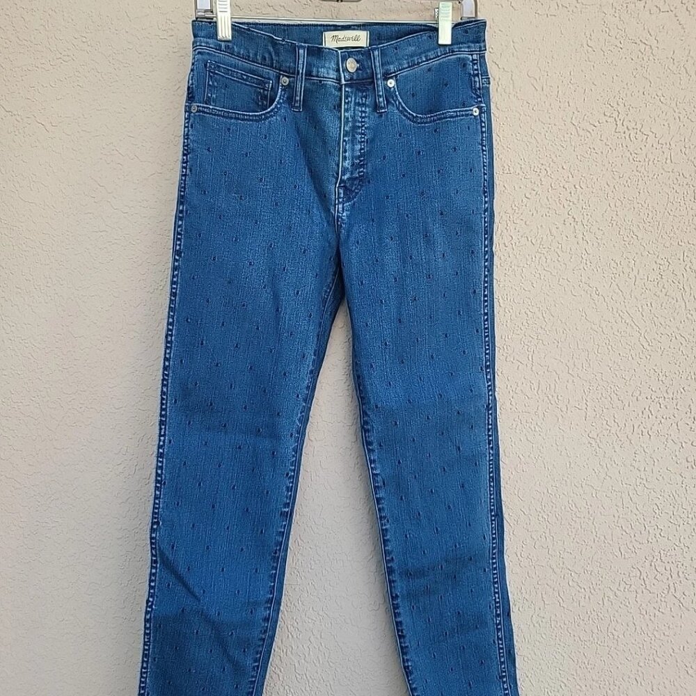 Madewell Woman's VTG Slim Straight Med Wash Embroidered Polka Dot Jeans Sz 28
